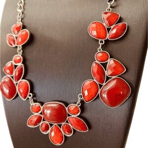 Elegant & Colorful Red Semi Gemstone Demi Diva Chunky Fashion Statement Necklace